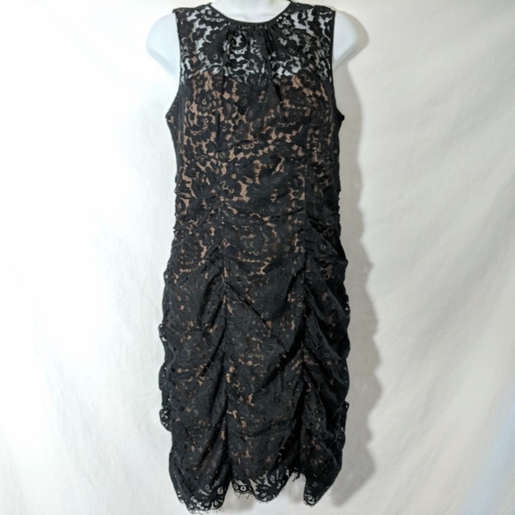 Eliza J Black Lace Ruched Sheath Dress‎ sz 10 - Picture 2 of 8